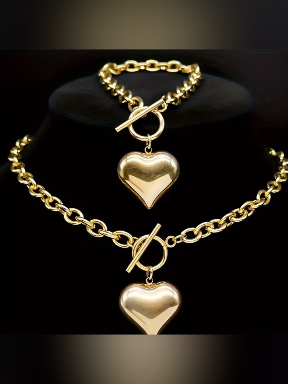 Classic Gold Heart Toggle Necklace and matching bracelet